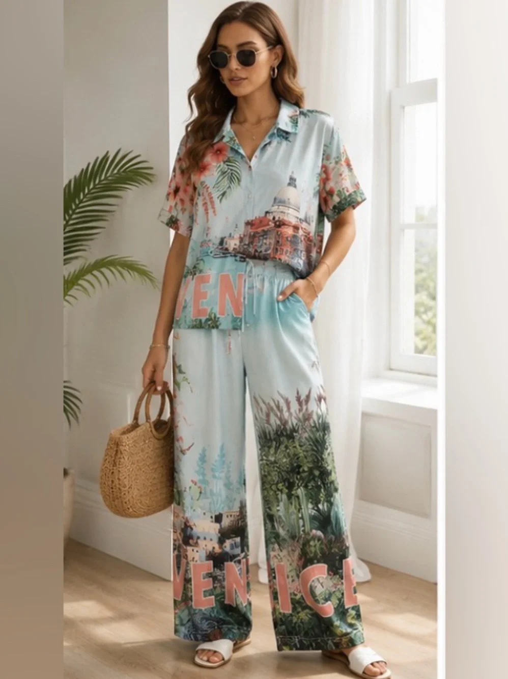 Endless Moon Venice Coastal Print 2 Piece Resort Set Small NWT